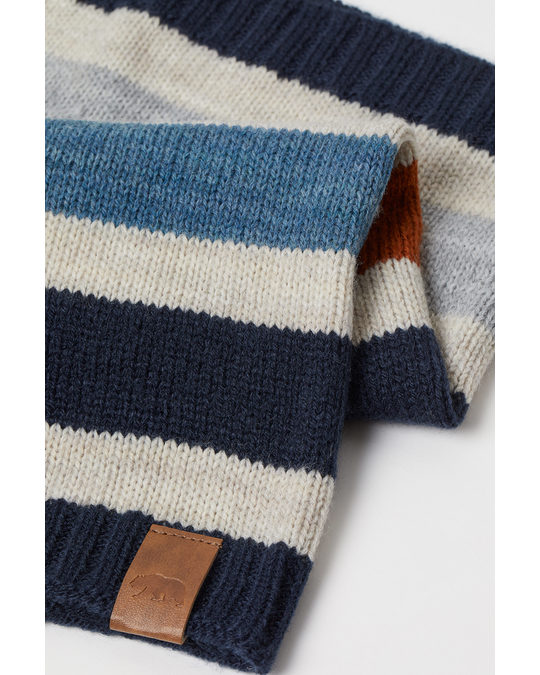 H&M Knitted Tube Scarf Navy Blue/striped