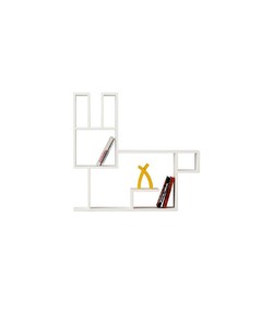 HOMEMANIA Rabbit Regal - Lagerregal, Bücher - Wand, Wohnzimmer, Schlafzimmer - Weiß aus Melaminbeschichtete Spanplatte, 97 x 22 x 91 cm