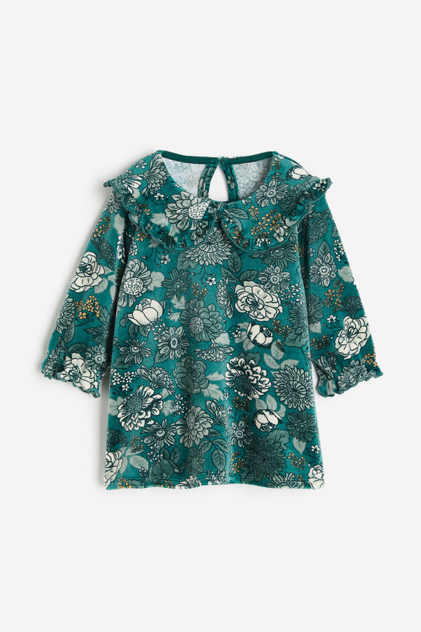 H&M Collared Velour Dress Green/floral