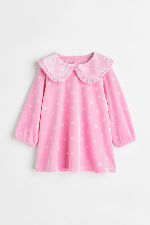 H&M Collared Velour Dress Pink/spotted