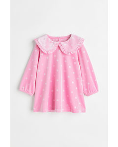 Collared Velour Dress Pink/spotted