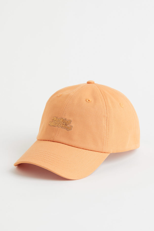 H&M Caps I Bomull Med Brodert Motiv Blek Orange/be Kind
