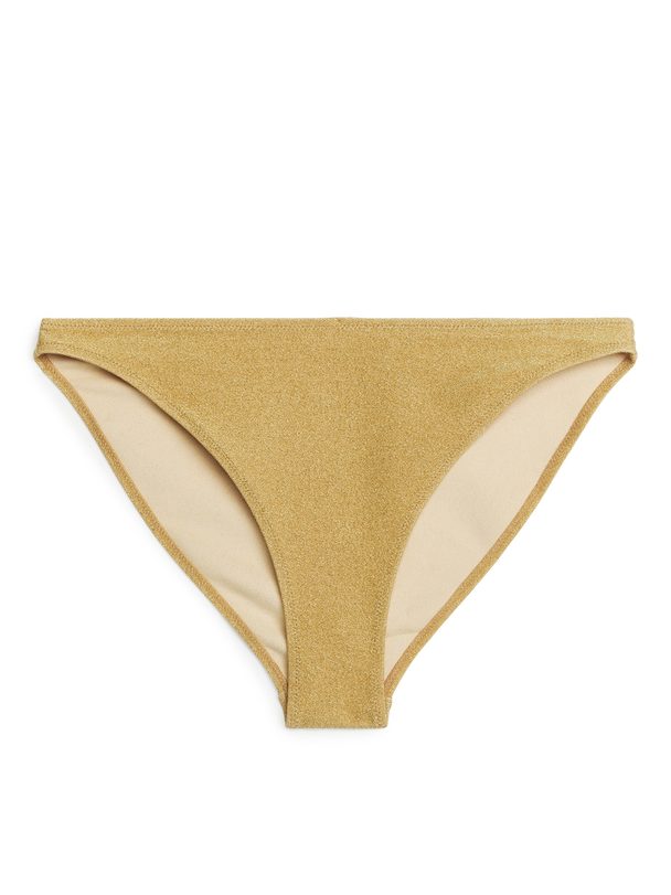 ARKET Mid Waist Glittery Bikini Bottom Gold