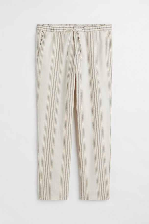 H&M Regular Fit Linen-mix Trousers Light Beige/striped