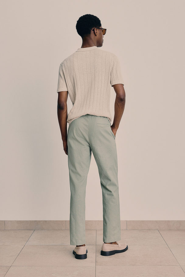 H&M Regular Fit Linen-blend Trousers Sage Green