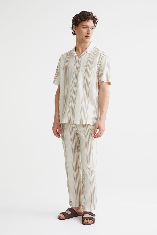 H&M Regular Fit Linen-mix Trousers Light Beige/striped