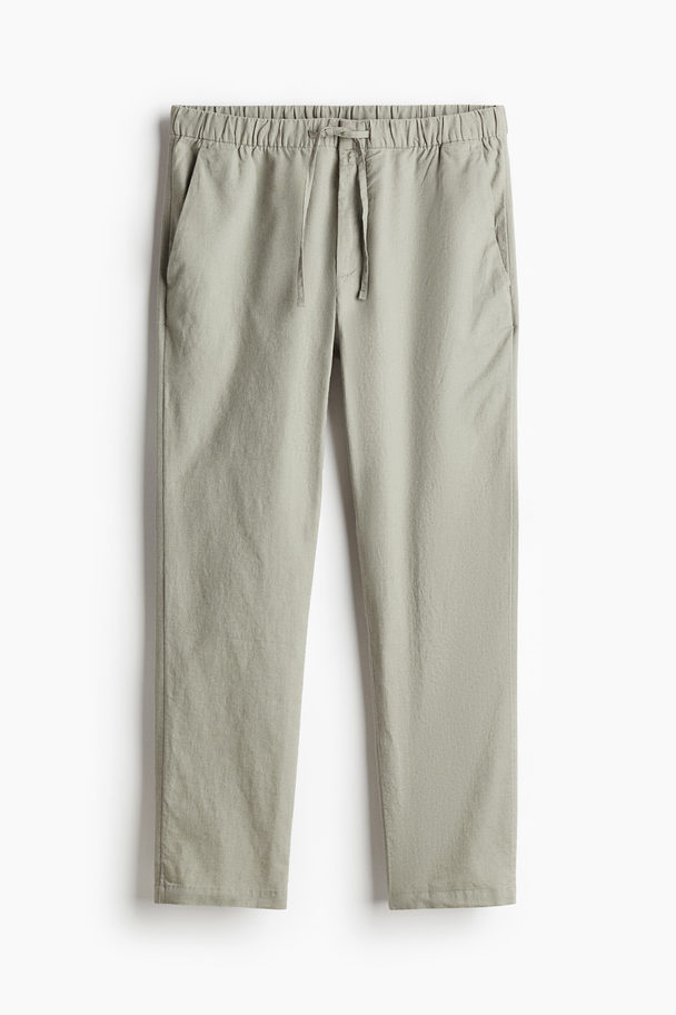 H&M Regular Fit Linen-blend Trousers Sage Green