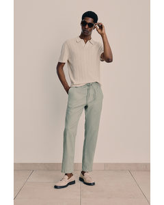 Regular Fit Linen-blend Trousers Sage Green