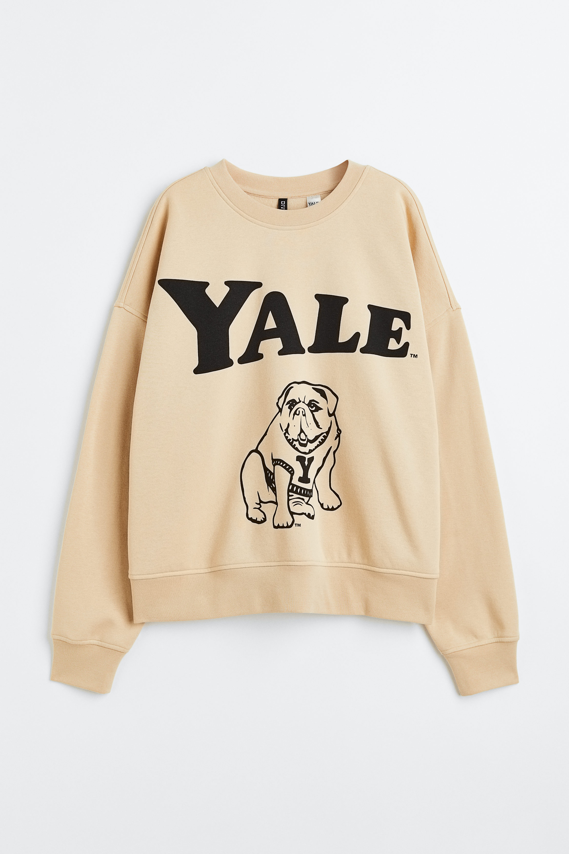 Billede af H&M Oversized Sweatshirt Med Tryk Lys Beige/yale, Hoodies & Sweatshirts. Farve: Light beige/yale I størrelse L