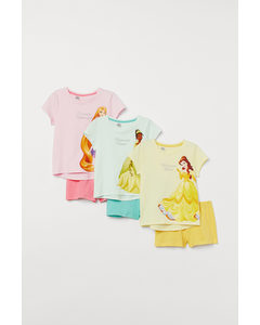 3er-Pack Bedruckte Pyjamas Rosa/Disney-Prinzessinnen
