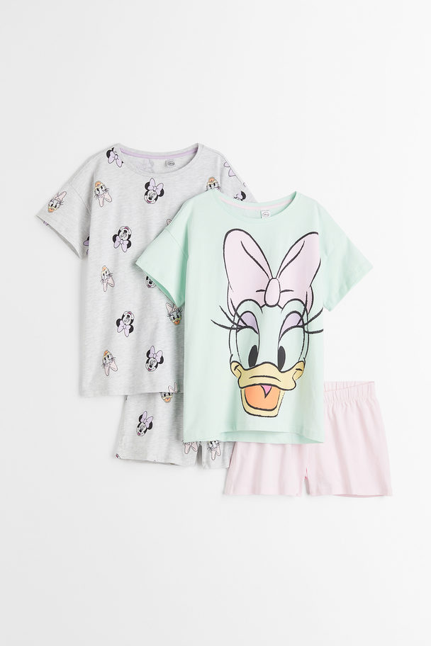 H&M 2-pack Pyjamas Med Trykk Lys Gråmelert/dolly Duck