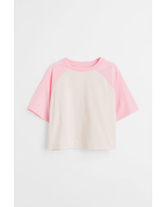 Cropped Cotton Jersey T-shirt Light Pink/light Beige