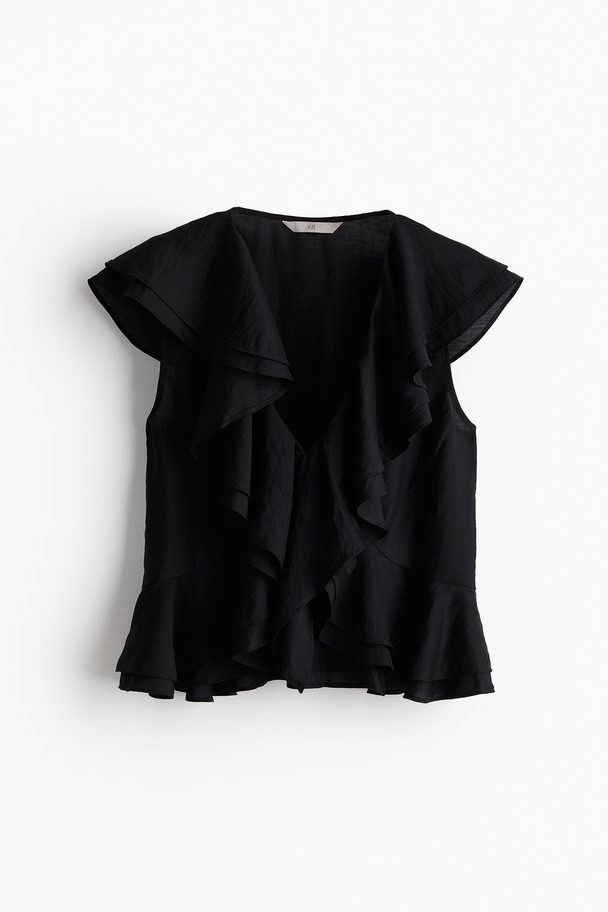 H&M Bluse mit Volants Schwarz