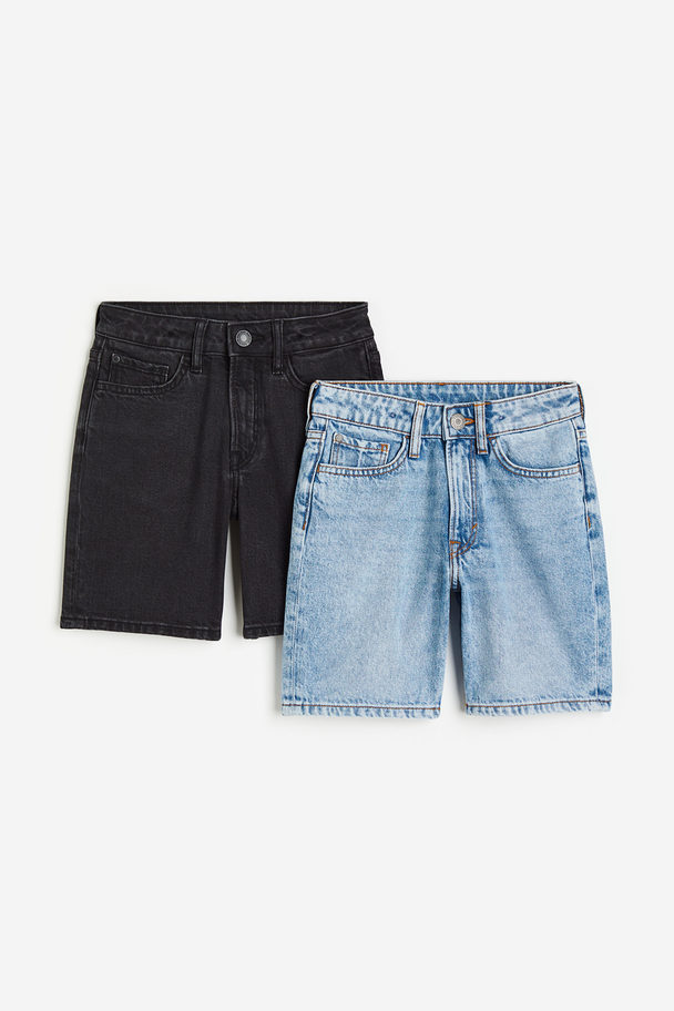 H&M 2-pack Denim Shorts Light Denim Blue/black