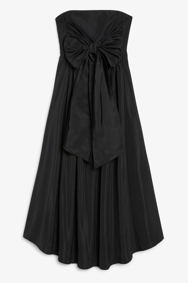 Monki Black Bandeau Midi Dress With Tie Detail Black