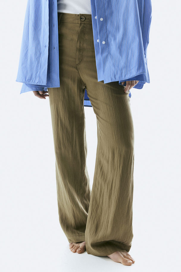 H&M Lyocell-blend Trousers Dark Khaki Green