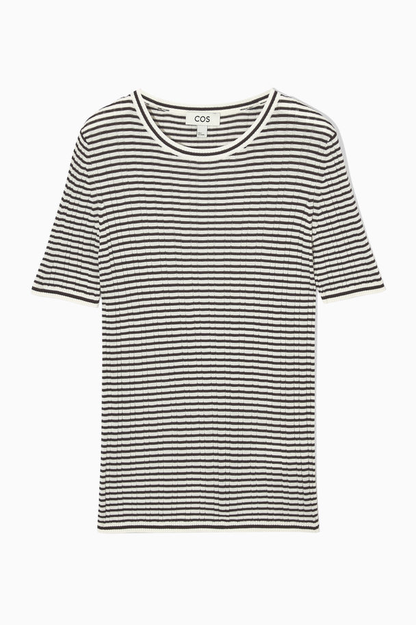 COS Ribbed-knit Silk T-shirt Dark Brown / Cream / Striped