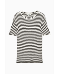 Ribbed-knit Silk T-shirt Dark Brown / Cream / Striped