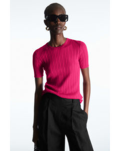 Ribbed-knit Silk T-shirt Fuchsia Pink