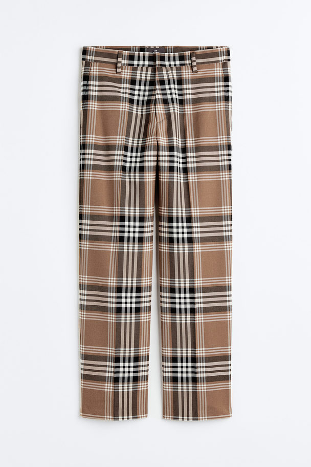 H&M Relaxed Fit Trousers Dark Beige/checked