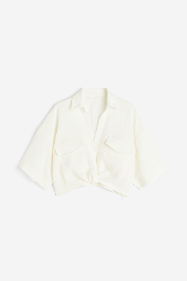 H&M Cropped Skjorte Med Knudedetalje Creme