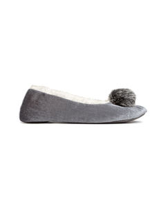 Soft ballet pump slippers Grey/Pompom