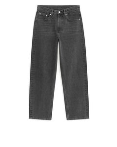 Barrel Leg Cropped Non-stretch Jeans Washed Black