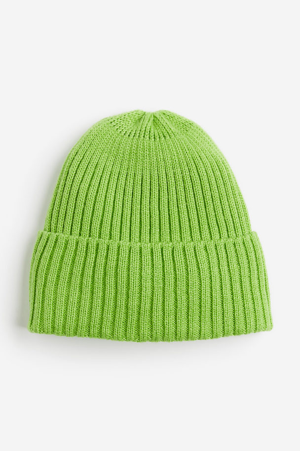 H&M Rib-knit Hat Bright Green