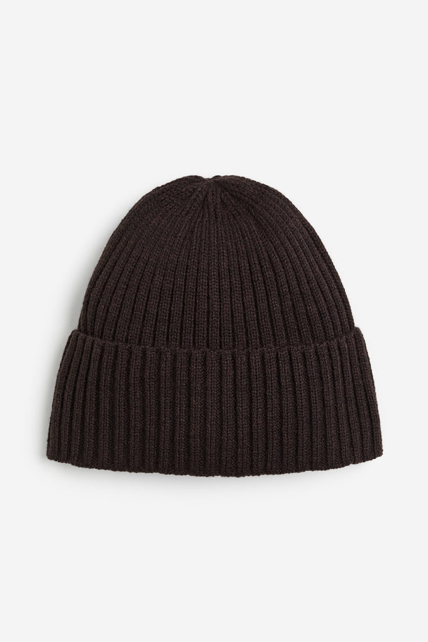 H&M Rib-knit Hat Dark Brown