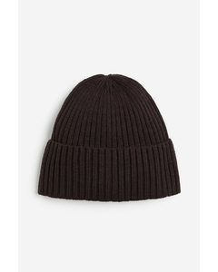 Rib-knit Hat Dark Brown