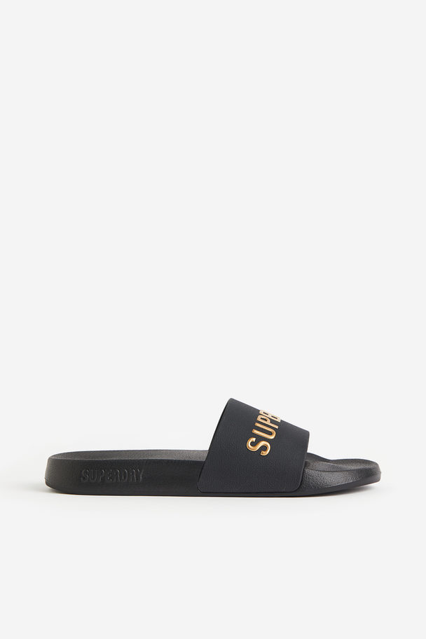 Superdry Code Logo Vegan Pool Slide Black/metallic Gold