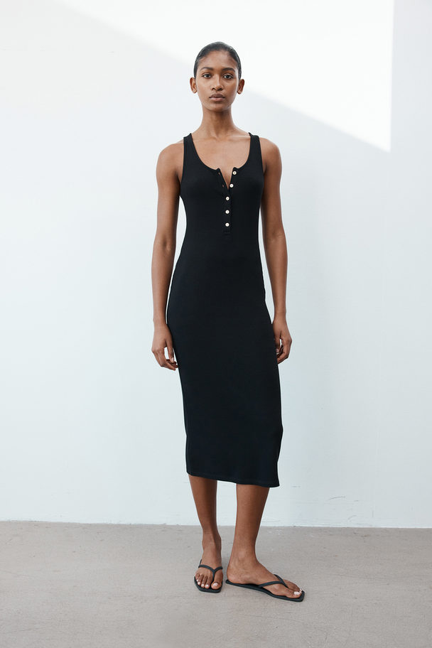 H&M Button-top Jersey Dress Black