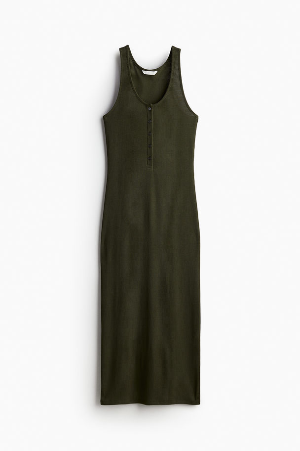 H&M Button-top Jersey Dress Dark Green