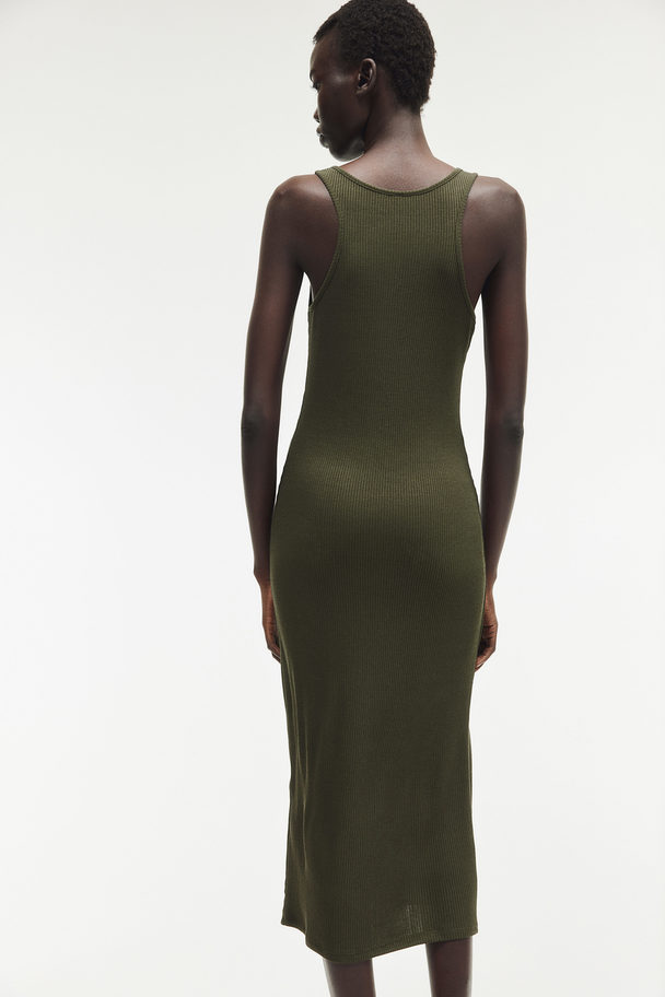 H&M Button-top Jersey Dress Dark Green