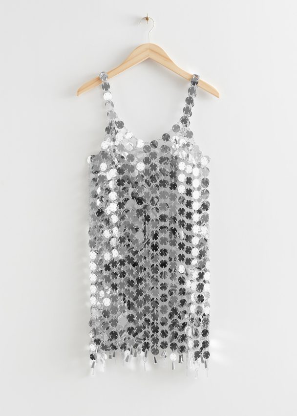 & Other Stories Mirrored Chainmail Mini Dress Silver Mirrored