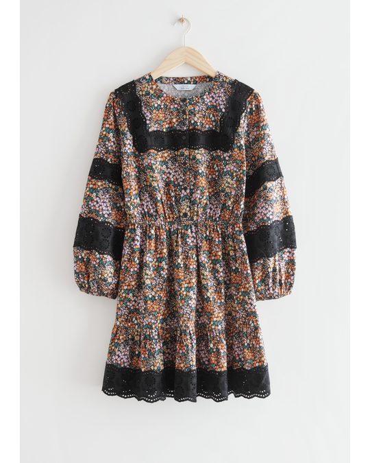 & Other Stories Printed Embroidery Mini Dress Floral Print