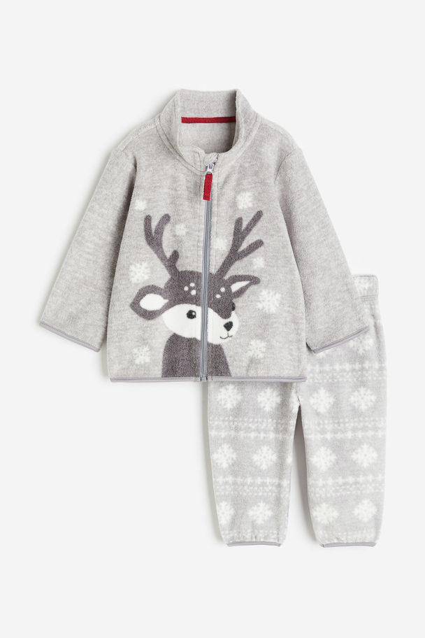 H&M 2-piece Fleece Set Light Grey/reindeer