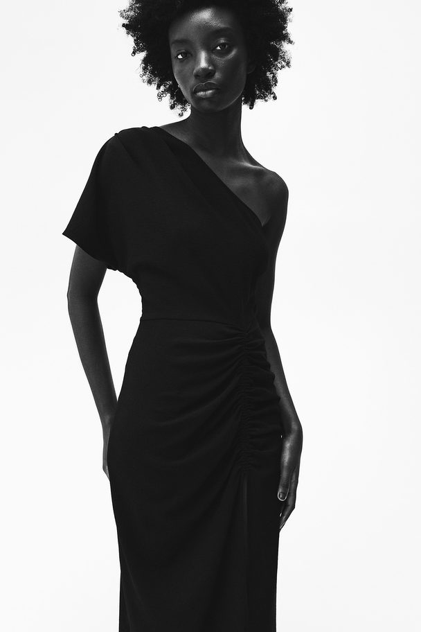 H&M Draped One-shoulder Dress Black