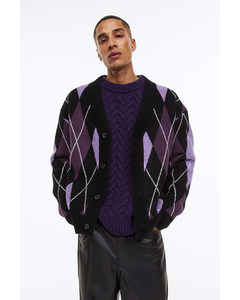 Oversized Fit Cardigan Purple/argyle-patterned