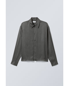 Oversized Boxy Shiny Shirt Dark Grey