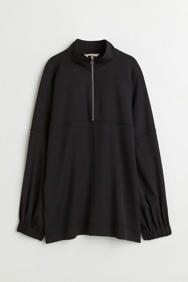 H&M Oversized Silk-blend Blouse Black