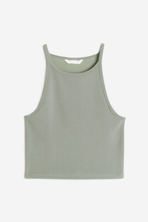 H&M Geripptes Kurztop Salbeigrün