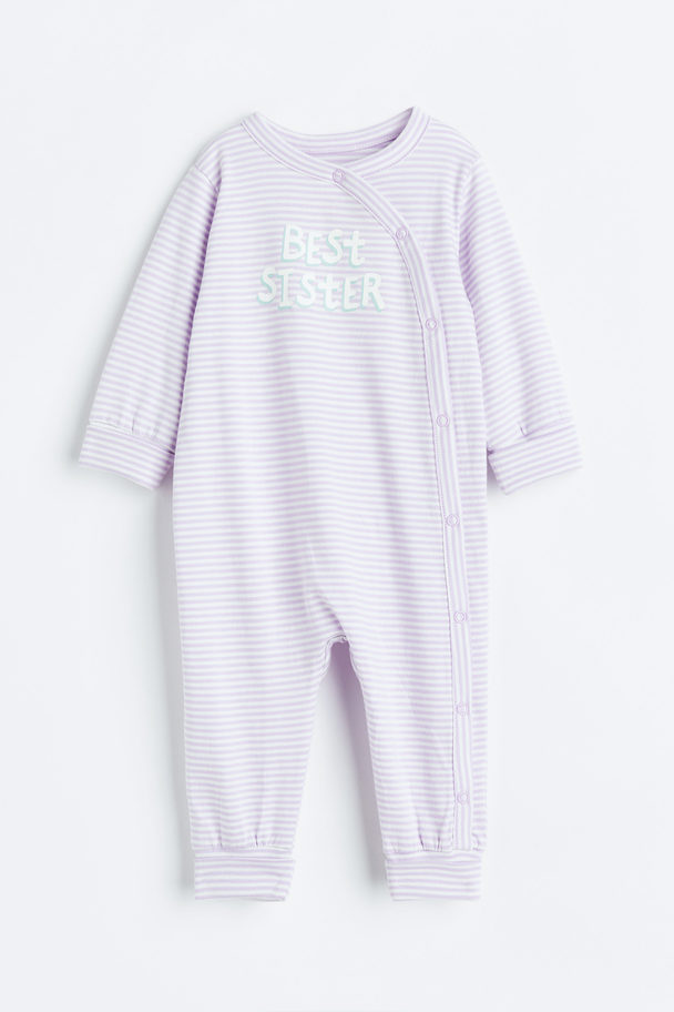 H&M Printed Cotton Pyjamas Light Purple/best Sister