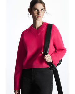 V-neck Merino Wool Jumper Bright Pink