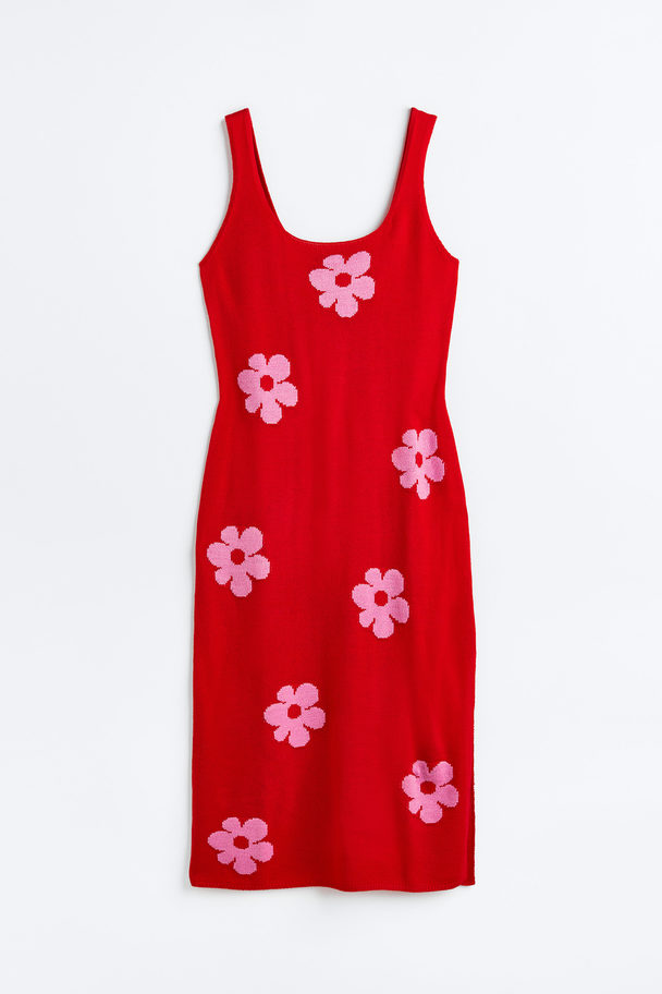 H&M H&m+ Knitted Dress Red/floral