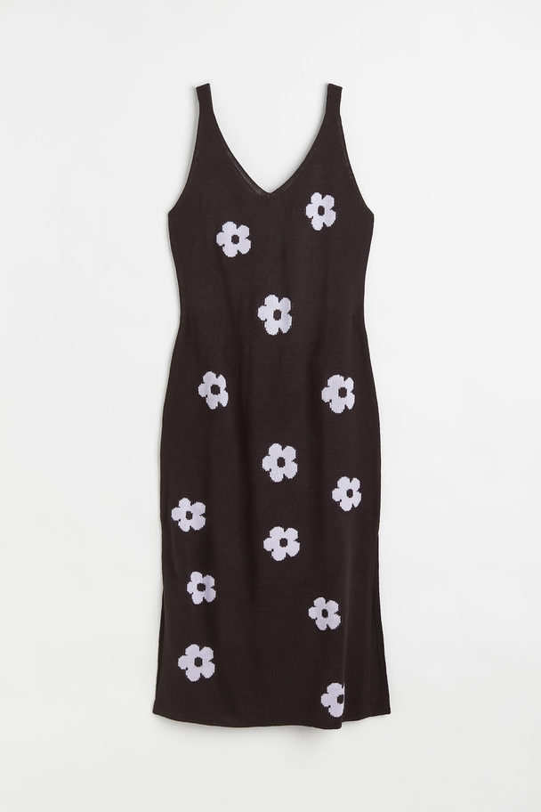 H&M H&m+ Knitted Dress Black/flowers