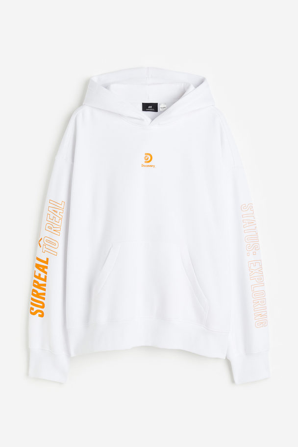 H&M Oversized Fit Printed Hoodie White/surreal To Real