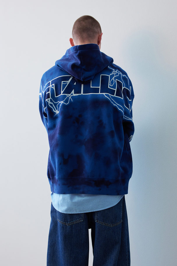 H&M Oversized Capuchonsweater Met Print Blauw/metallica