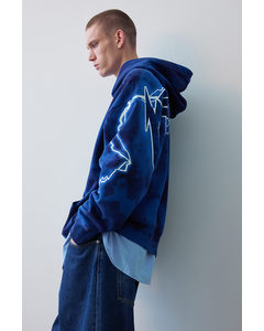 Oversized Capuchonsweater Met Print Blauw/metallica