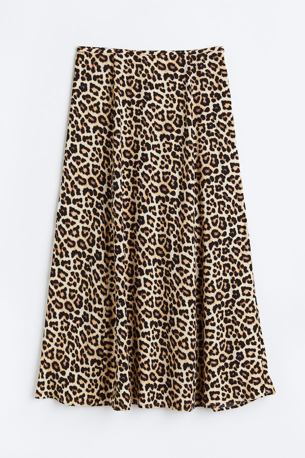 H&M Flared Skirt Light Beige/leopard Print